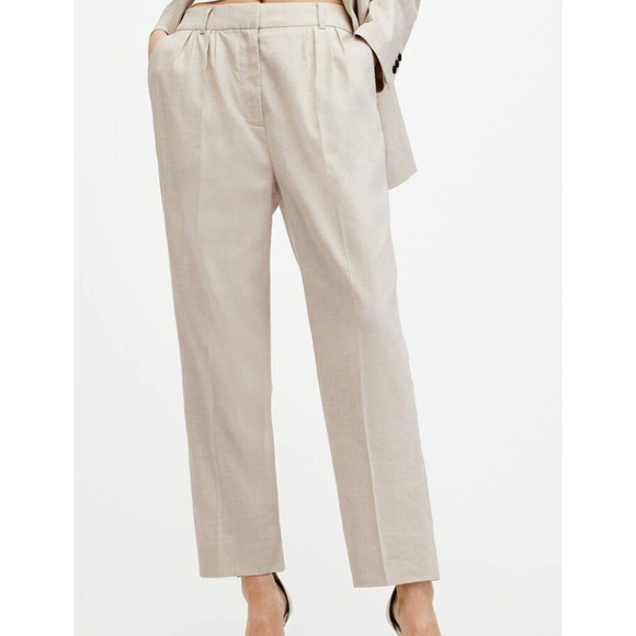 AllSaints Whitney Linen Blend Straight Ankle Trousers Women 4 Neutral Beige - Picture 1 of 15